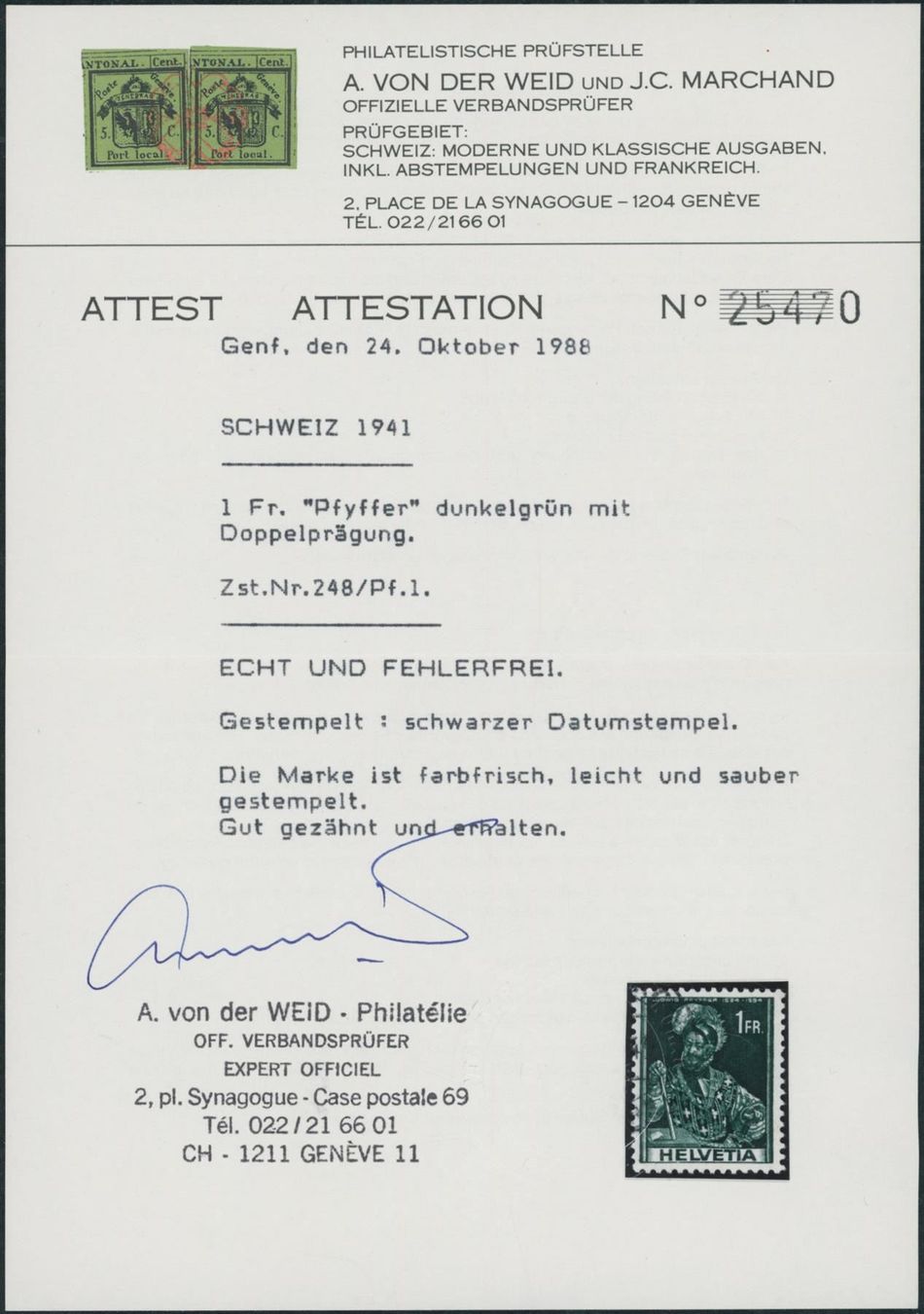 Tutti i francobolli: 1941 - Historisches Bild - Abart – Usato da Schindellegi venduto da leecollect 2