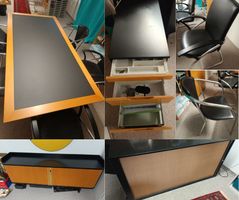 Büroeinrichtung (Sitzungs-)Tisch, 3 Korpusse, 5 Stühle