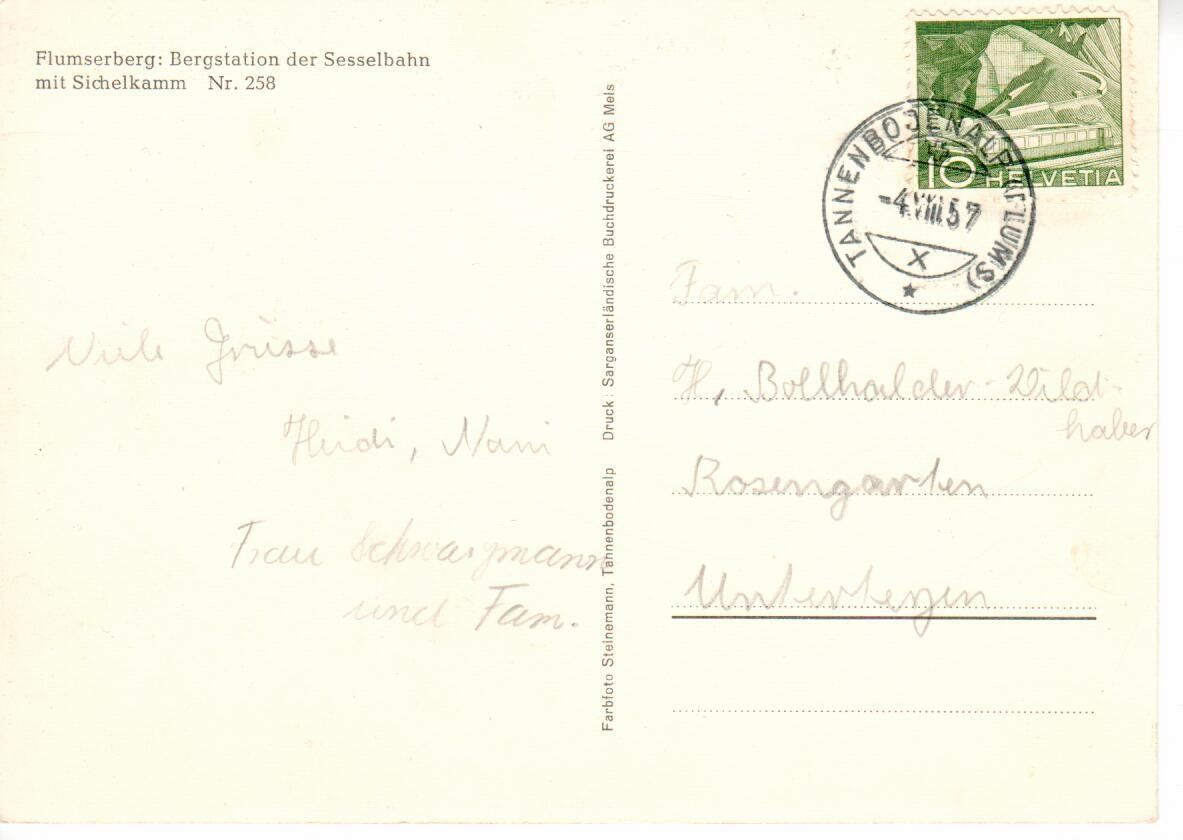 Ansichtskarten: Flumserberg 1957 – Gebraucht aus Wolhusen von Curver9 1