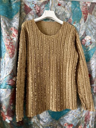 Goldene Seidene crinkle Bluse 42 - 44 Elegant