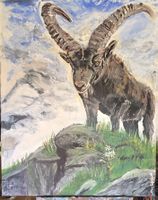 Acrylgemälde Steinbock Alpen handgemalt Unikat neu