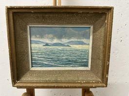 Gemälde See Bielersee Landschaft signiert Vintage Kunst