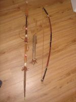 Afrikanische Kunst Deko Set Bogen Speer Messer gebraucht