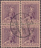 1917, J7, gestempelter Viererblock von GAIS (AR), Kat: 550.-