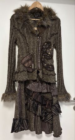 Strickjacke Rock Set braun Grösse S/M (Kunst) Pelzkragen 