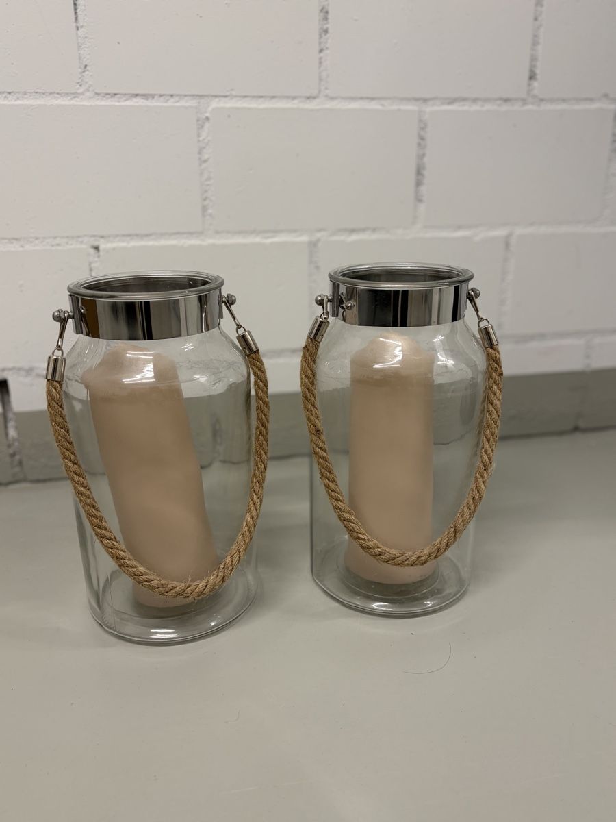 Lanterne: 2 Glas Laternen mit Seil-Henkel, Deko-Windlichter Set – Nuovo (secondo la descrizione) da St. Gallen venduto da fad_mm5x 1