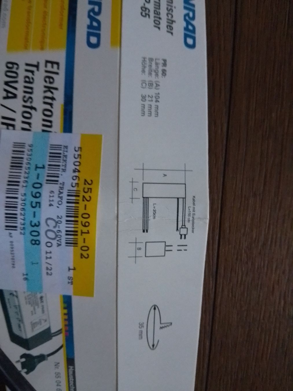 Conrad Componenti elettronici: Conrad Elektronischer Transformator 60VA/IF 12V. neu. – Nuovo e nell'imballaggio originale da Erlinsbach venduto da Yanny 3