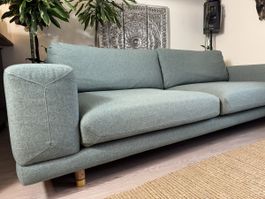 Retro 3er Sofa in hellblauem Stoffbezug, Pfister, Stoffcouch