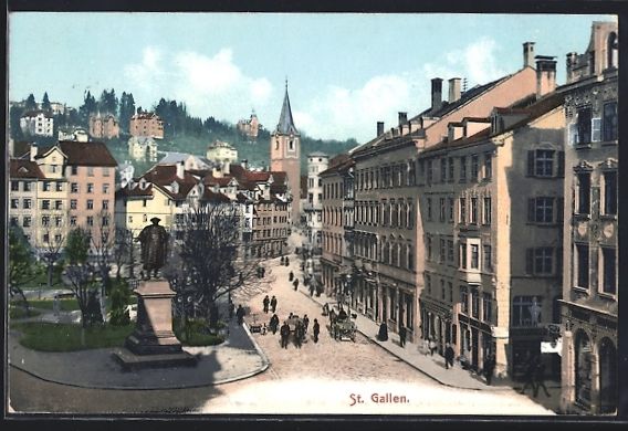 Cartoline postali: St. Gallen, Platzanlage mit Denkmal, Pas – Usato da Berlin venduto da bartko-reher