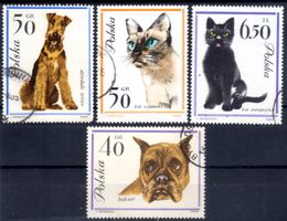 POLEN 1963/64 4 MARKEN TIERE KATZEN UND HUNDE GEST. -CA257