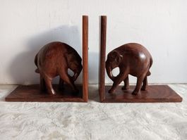 Holz Elefanten Buchstützen Vintage guter Zustand Handarbeit
