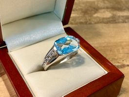 VINTAGE RING STERLING 925 AQUAMARIN, TOP, GR.60