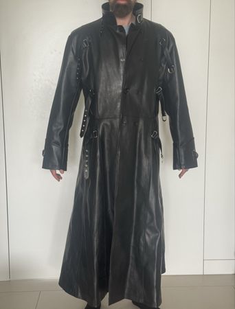 Schwarzer Ledermantel im Matrix-Stil, Grösse XXL