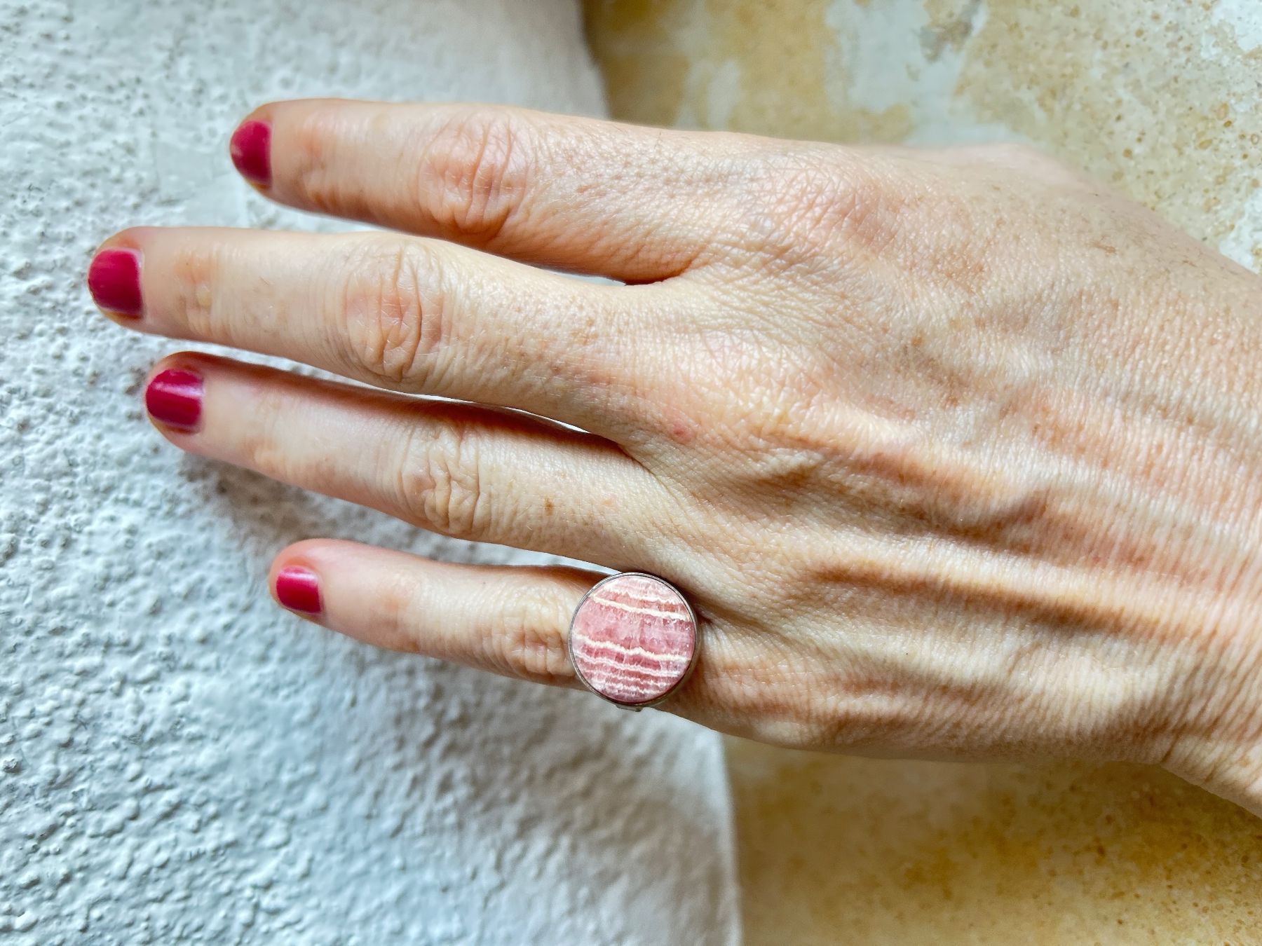 Anelli: Rhodochrosit Ring, Silber gefasst (53) – Usato da Basel venduto da bellespirit 2