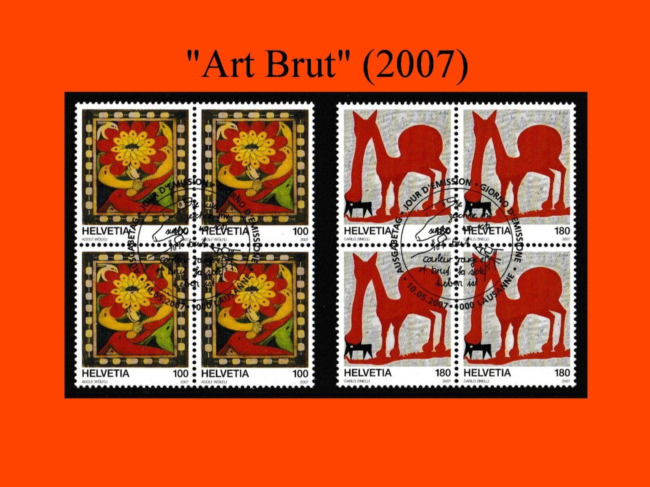 Tutti i francobolli: Viererblock-Serie "Art brut" (2007) – Nuovo (secondo la descrizione) da Dübendorf venduto da Jumbo1990