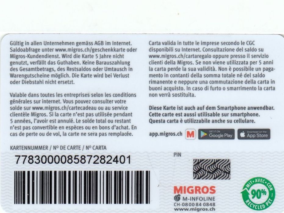 Cartoline: Carte cadeau Migros – Usato da Thônex venduto da TIFANY02 1