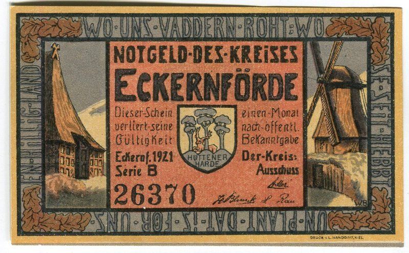 Banknoten: Notgeld "50 Pfennig. Eckernförde 1921" – Gebraucht aus Basel von Butsch5