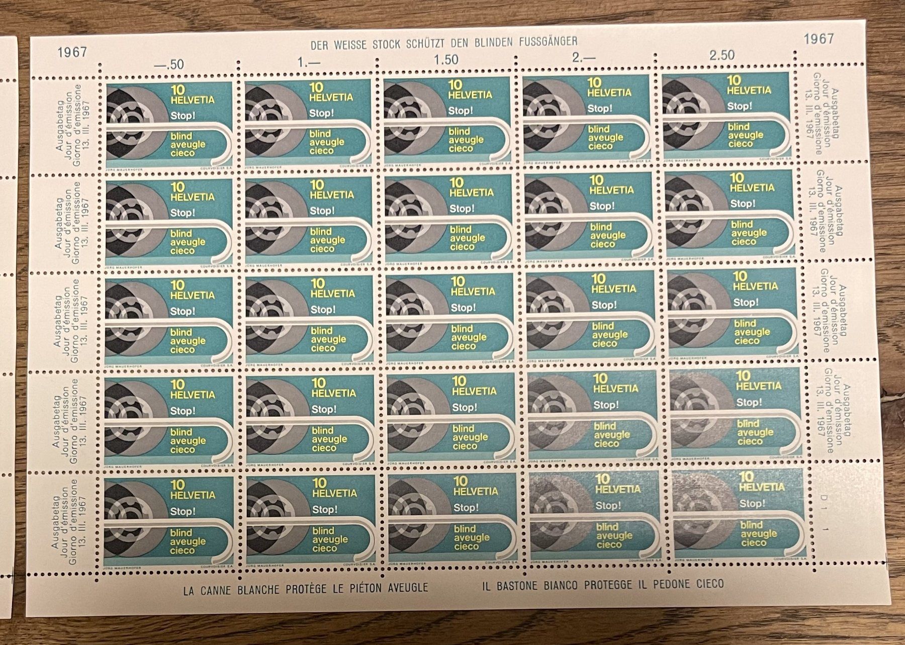 Alle Briefmarken: 2 x 1967 Werbe- u. Gedenkmarken "Stop! Blind" – Neu (gemäss Beschreibung) aus Oftringen von Vucki 2