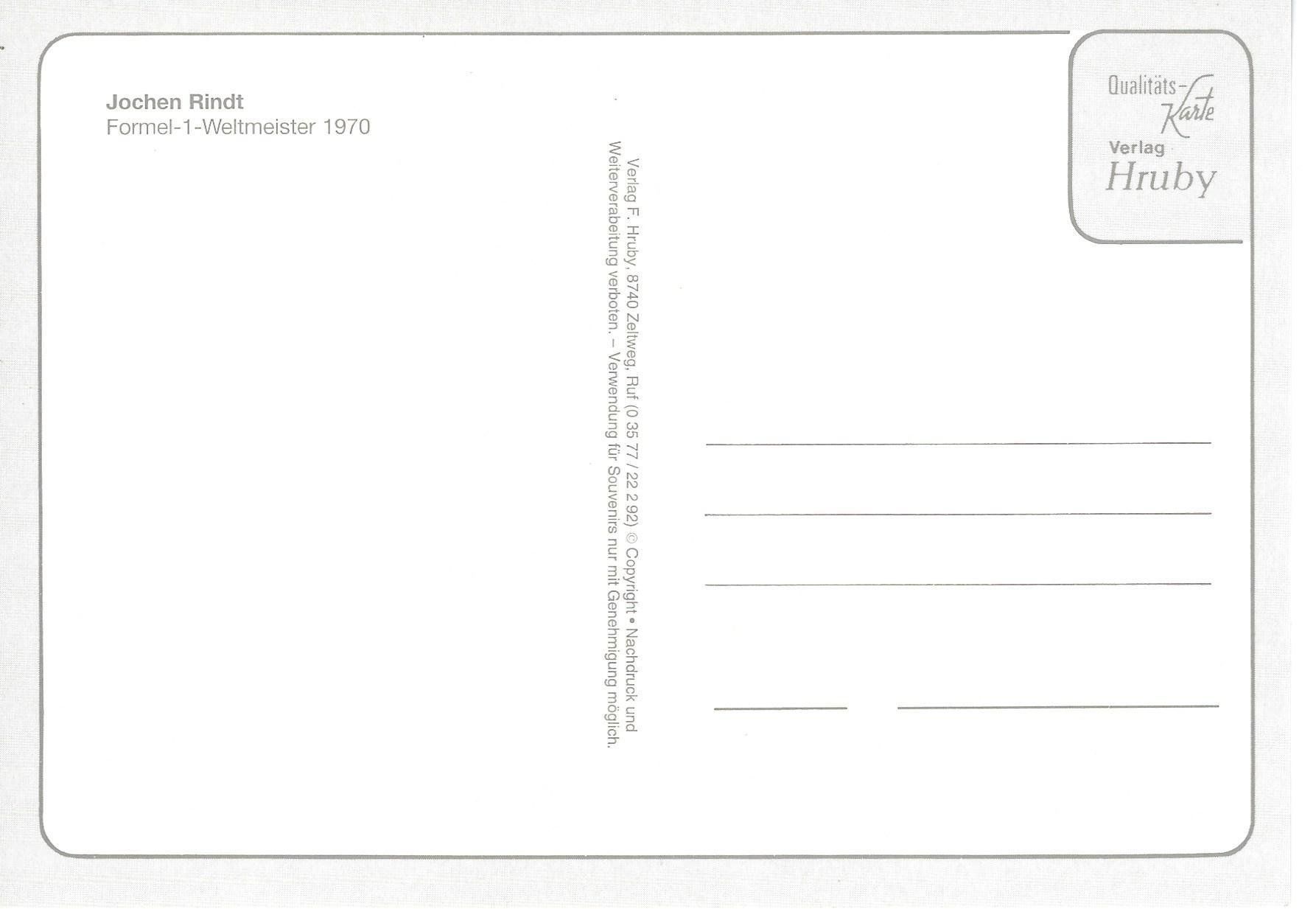 Cartoline postali: Postkarte, Jochen Rindt, Lotus – Usato da Aarburg venduto da Hktm 1