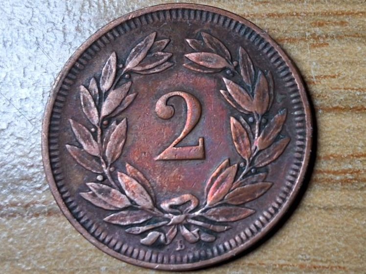 Tutti le monete: 2 Rappen 1906 - Selten! – Usato da Münchenstein venduto da purbach1 1