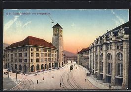 St. Gallen, Strassenpartie mit Bahnhof u