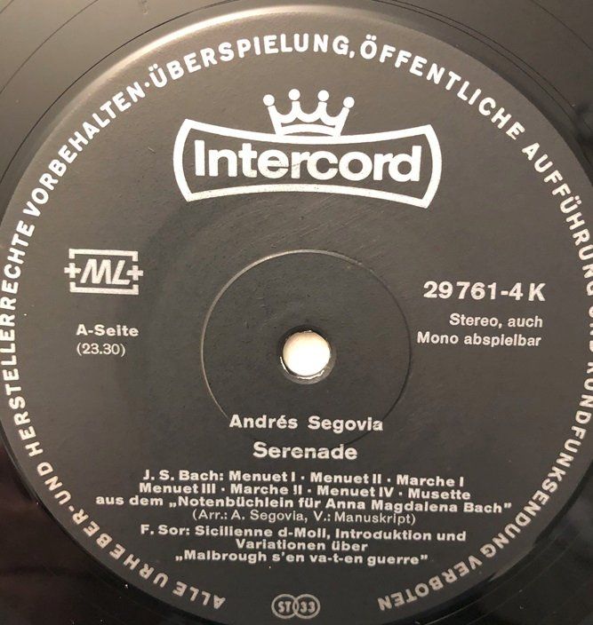 Dischi in vinile: Andrés Segovia - Serenade (LP) – Usato da Grüningen venduto da azulamarillo_vinyl 2