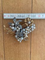 Tota Brosche Gold Silber Perlen Vintage Statement Schmuck