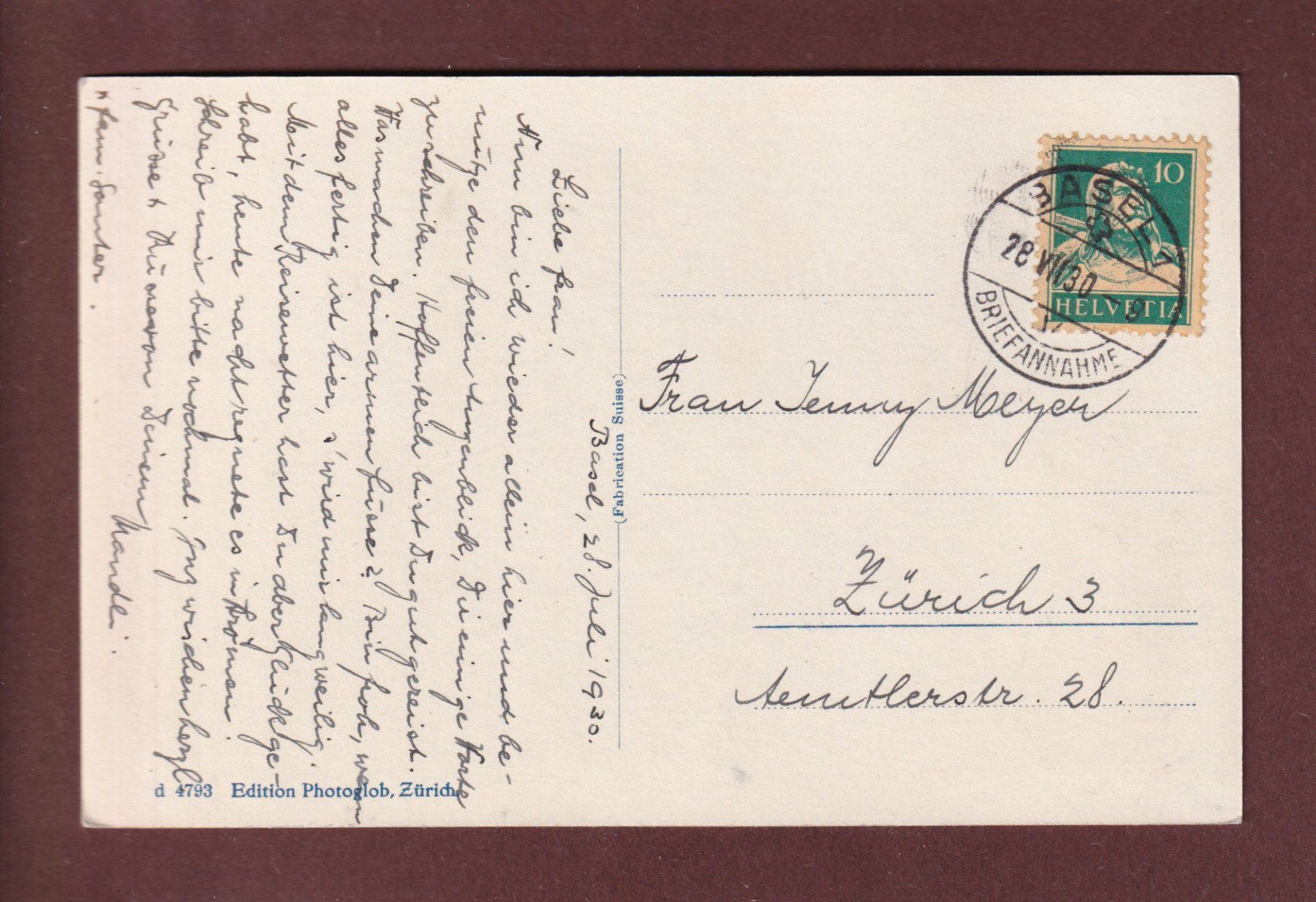 Ansichtskarten: BASEL - St. Margarethenkirche - 1930 – Gebraucht aus Pully von nicecards 1