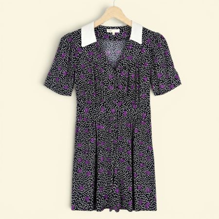 Robe courte Maje – Imprimé fleuri / Violet et noir – T.40