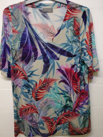 Shirt-Bluse, bunt, für den Herbst, V-Ausschnit, 48/50 (1)