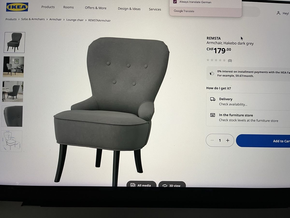 Ikea Poltrone: Ikea Remsta Armchair Dark Grey – Usato da Urdorf venduto da ale_yvd2