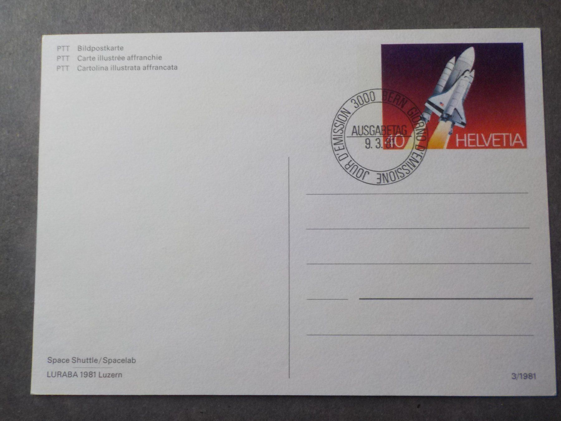 Tutti i francobolli: 1981,Bildpostkarte,ET-St,Space Shuttle – Nuovo (secondo la descrizione) da Muri b. Bern venduto da Ricardoverkauf