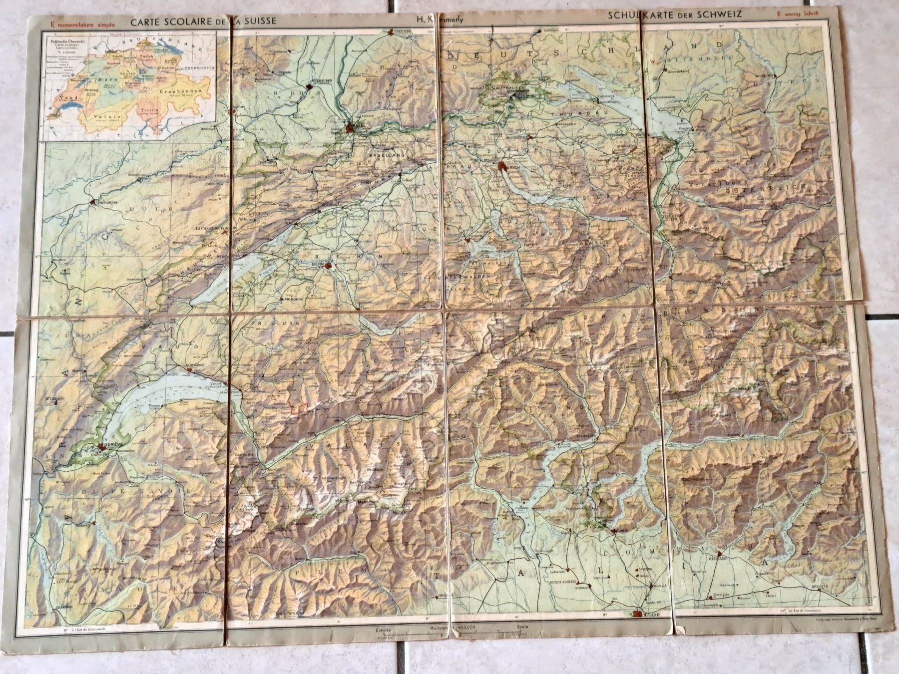 Cartine & Atlanti: ANCIENNE CARTE  SCHUL CARTE DER SCHWEIZ – Usato da couvet venduto da carlin01