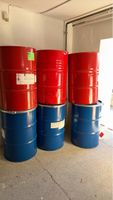 Industriefass Metall 200 Liter rot blau gebraucht