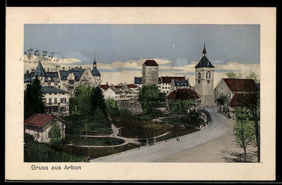 Cartes postales: Arbon, Ortsansicht mit Park und Kirche – D'occasion à Berlin par bartko-reher