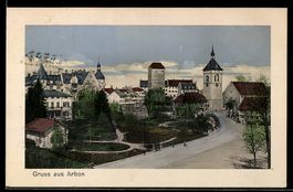 Arbon, Ortsansicht mit Park und Kirche