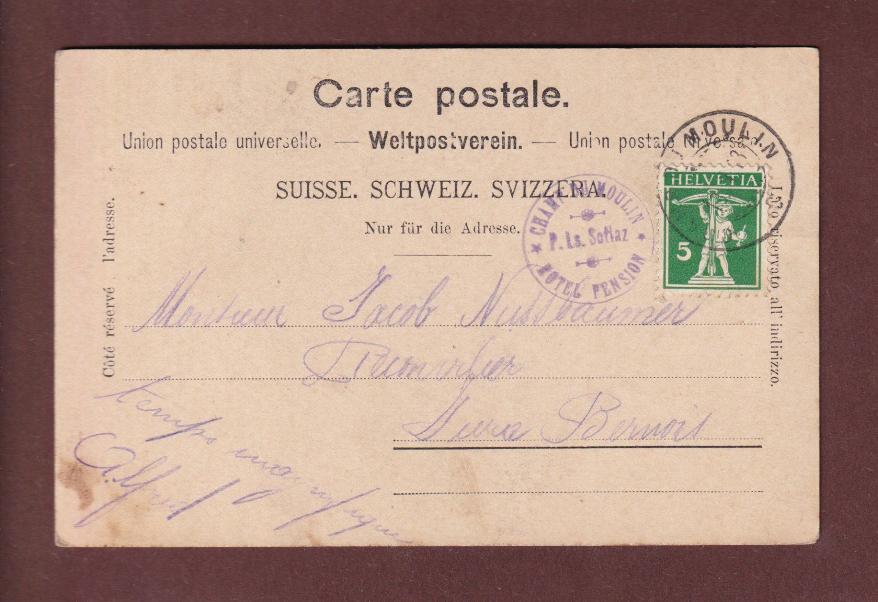 Cartoline postali: Gorges de l'AREUSE - 1918 – Usato da Pully venduto da nicecards-shop 1