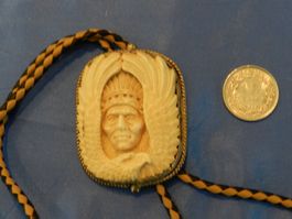 Silber Mammut Anhänger Indianerkopf Linedance Unikat Leder