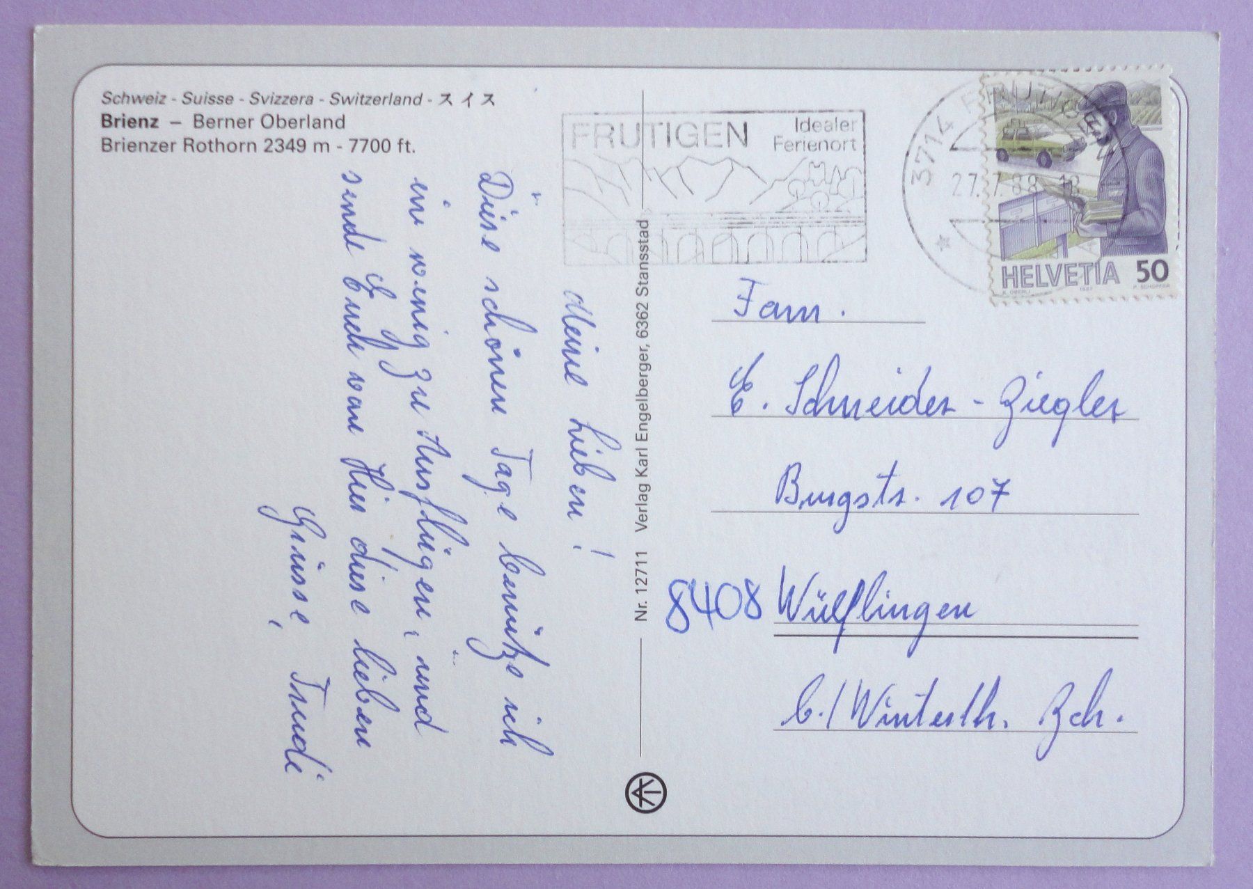 Cartoline postali: Brienz, B.O., Brienzer Rothorn – Usato da Fétigny venduto da Billy2miny 1