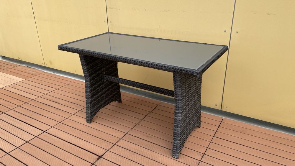 Balkon Lounge Tisch mit Glasplatte aus Ratan Kaufen auf Ricardo