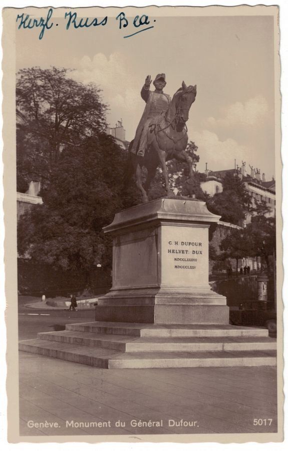 Ansichtskarten: Genève, monument du Général Dufour, circulée 1932 – Gebraucht aus Frauenfeld von POML