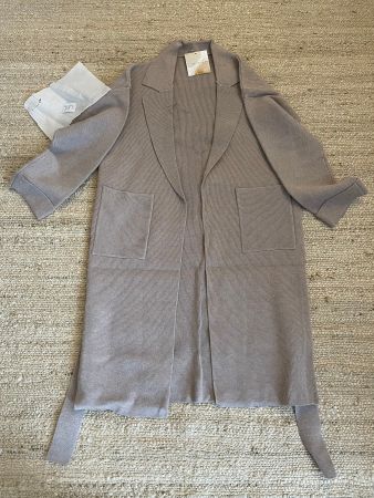 Lange Strickjacke Cardigan mit Reverskragen & Gürtel