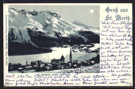 Litho St. Moritz, Dorfansicht und Bad be