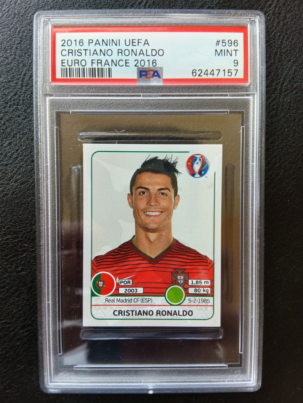 Panini Carte collezionabili: 2016 Panini Christiano Ronaldo PSA 9 #596 – Usato da Steinen venduto da antikesundseltenes