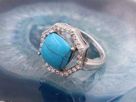 Silber Ring Türkis Stein und Cubic Zirconia, 925 Sterling