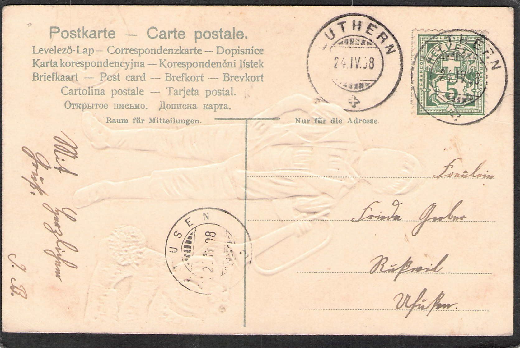 Cartoline postali: ^Prägekarte Berner Tracht , 1908 – Usato da Reichenburg venduto da Pipo-67 1