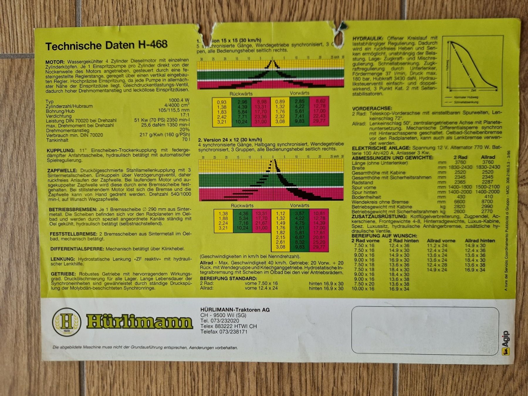 Traktoren: Original Prospekt Hürlimann Traktor H-468 – Gebraucht aus Dürnten von Bachtel84 1