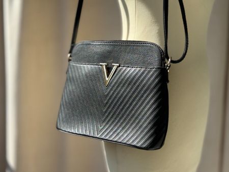 Sac à bandoulière trapèze V noir doré