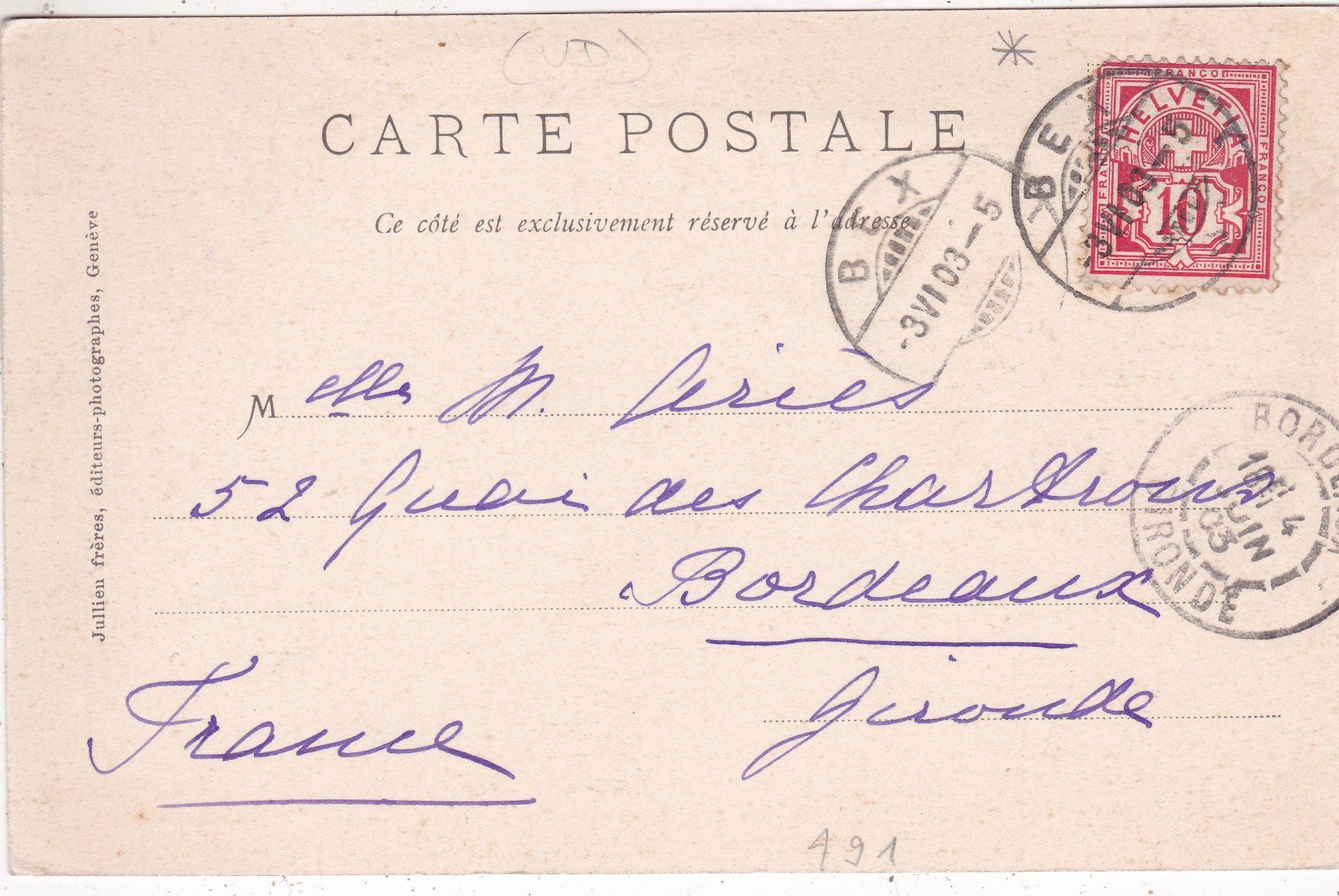 Ansichtskarten: La Dent du Midi 1903 – Gebraucht aus Herisau von Lisegrat2008 1