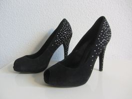 ZARA - Wildleder Peeptoes mit Strass 37